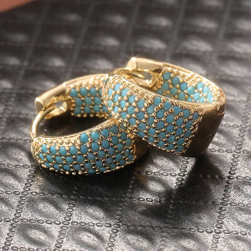 Auksinis-tone turkis beaded žiediniai auskarai | Auksinis