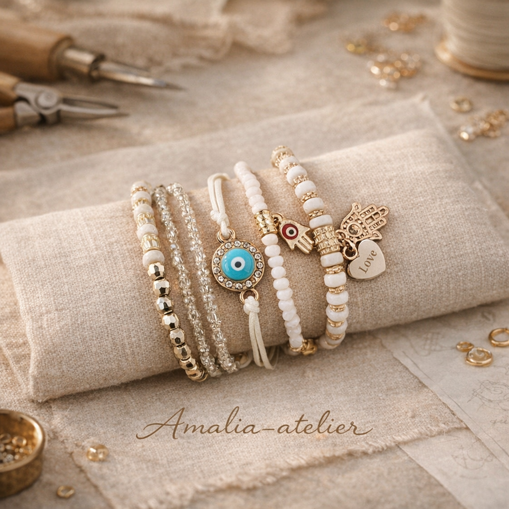 Safira súprava náramkov Hamsa – symbolická elegancia