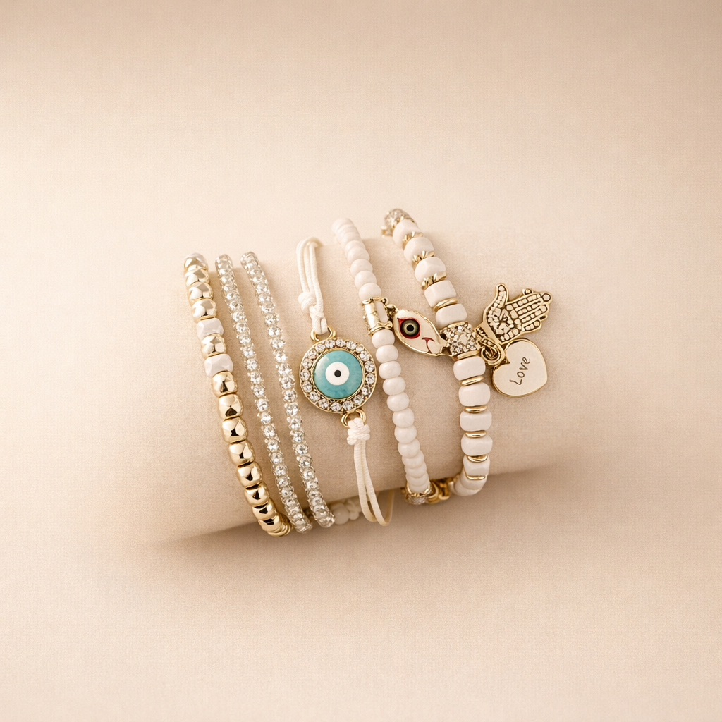 Safira súprava náramkov Hamsa – symbolická elegancia