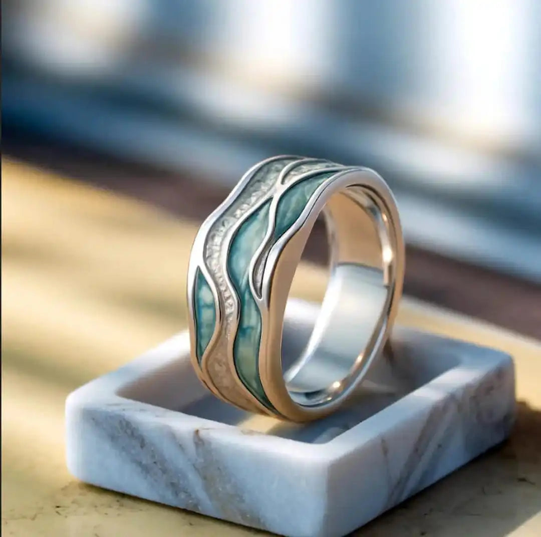 Tyrkysový Seasilver Vlnový prsteň