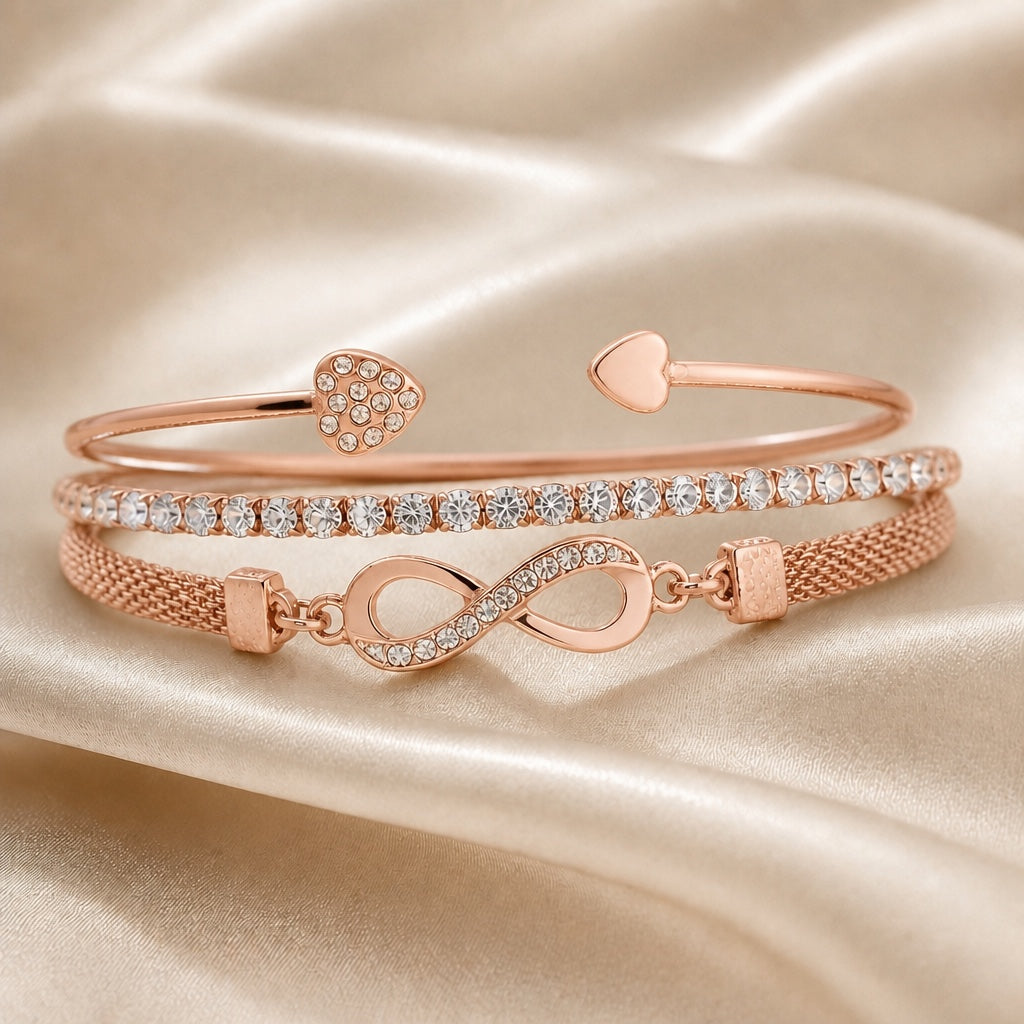 Súprava náramkov z bieleho zlata s rhinestone nekonečnom