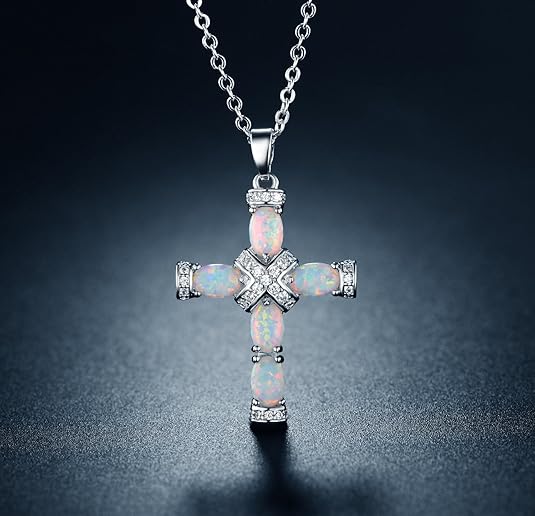 Zlatý náhrdelník s krížikom a opálom „Lumen“