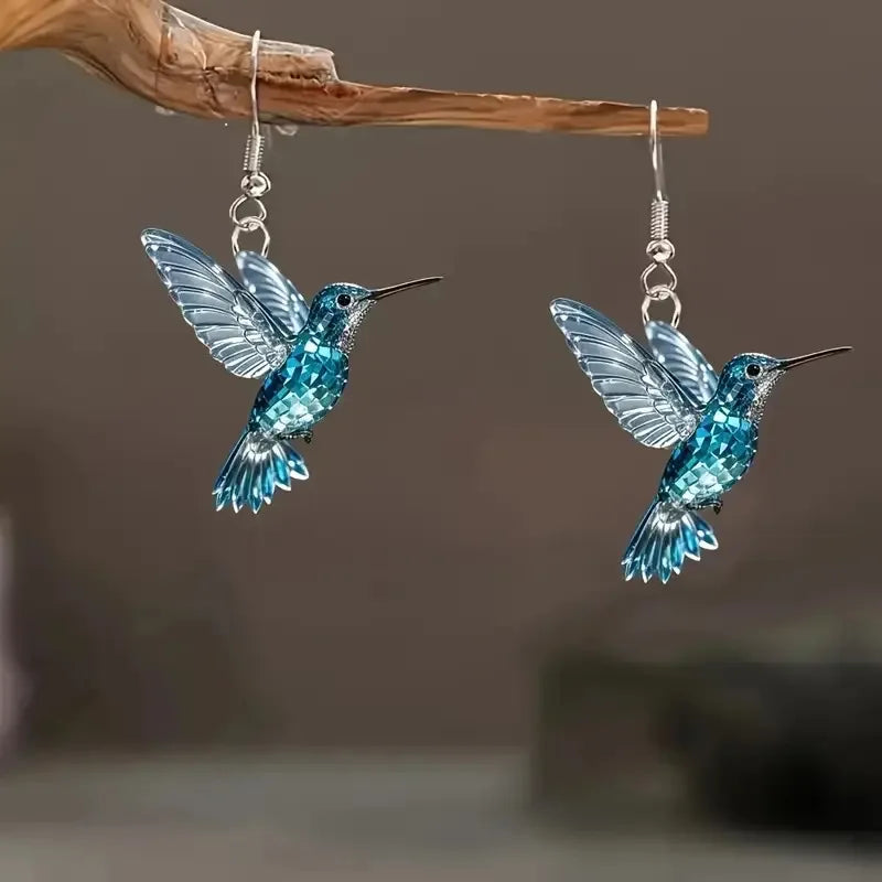 Modré kryštálové kolibríkové náušnice