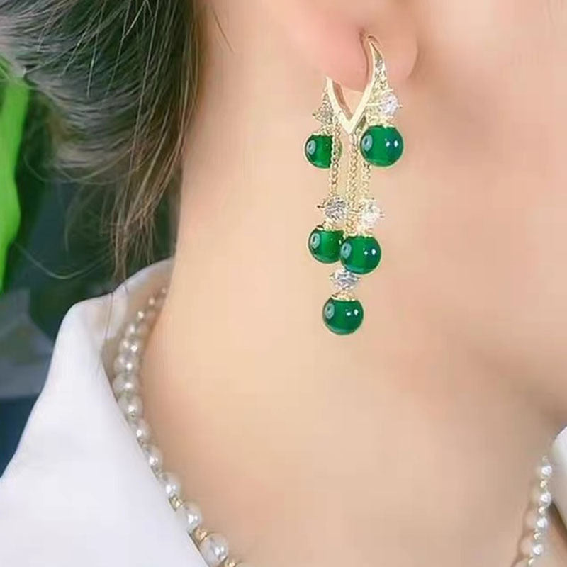 Náušnice so strapcami Ever Green pozlátené ružovým zlatom