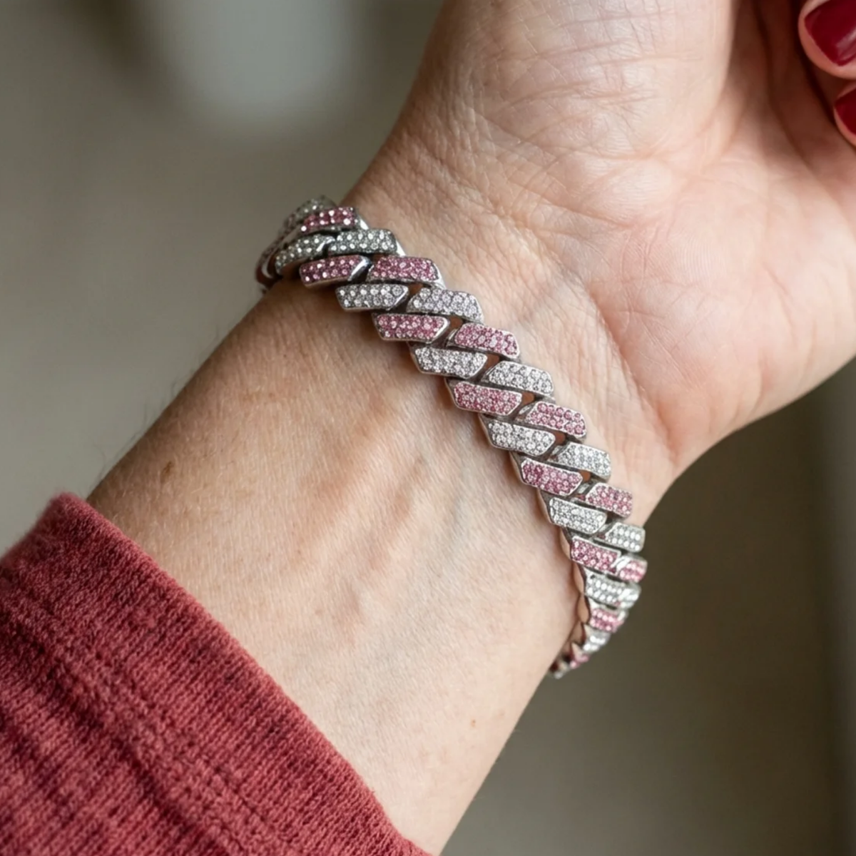 Baltojo aukso kubietiška apyrankė „Pink Shimmer“ apyrankė