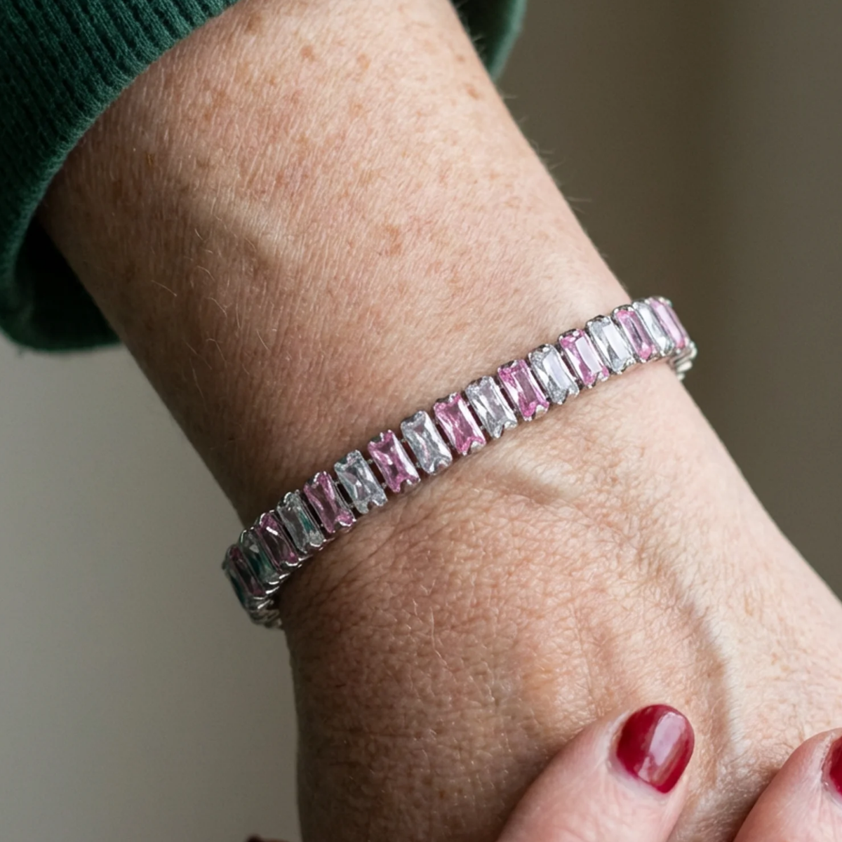 Baltojo aukso teniso apyrankė „Pink Stripe“ apyrankė
