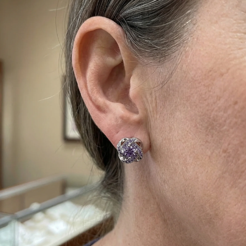Purple krištolas knot auskarai | Baltas auksinis