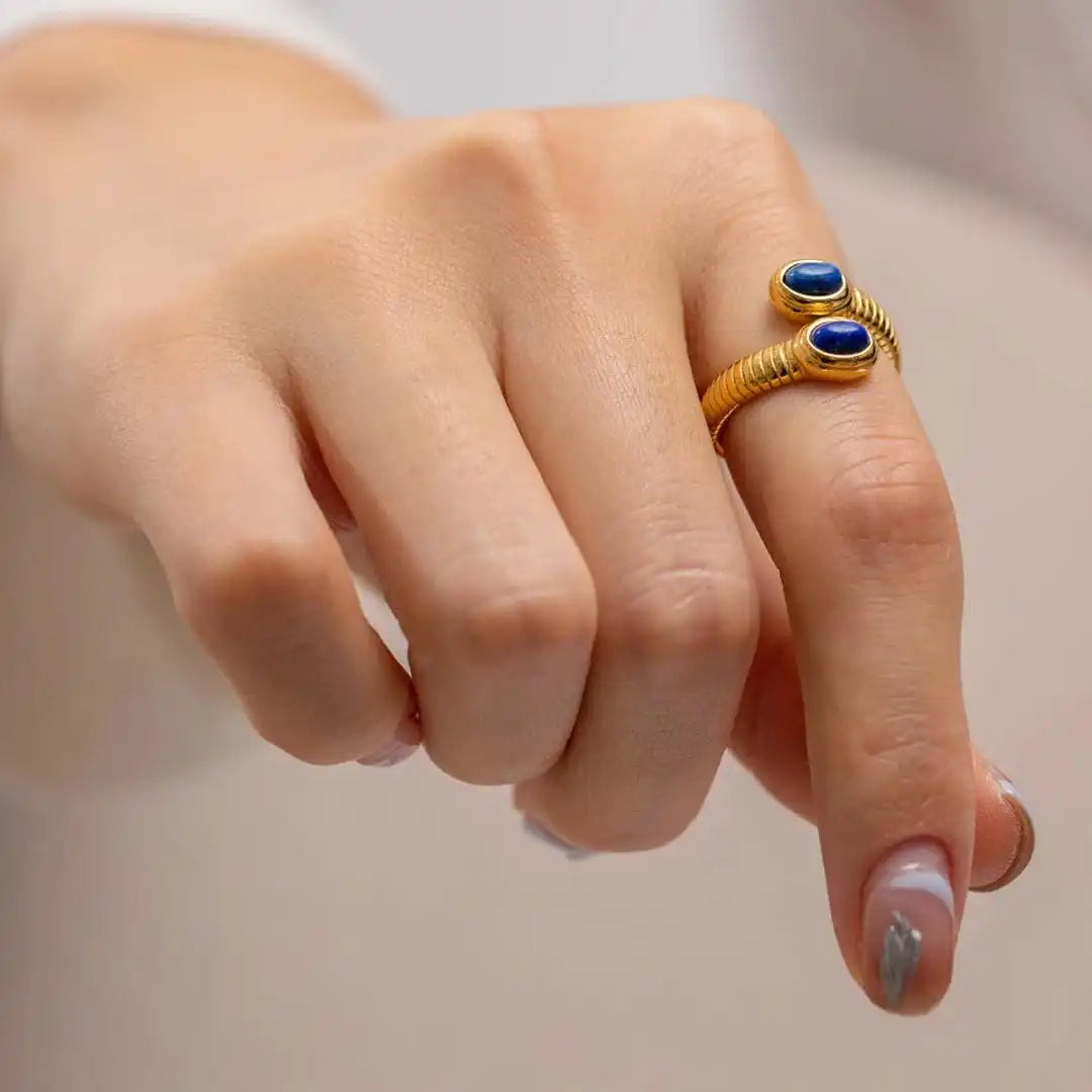 Boho Zlatý Lapis Lazuli Tyrkysový Nastaviteľný Prsteň