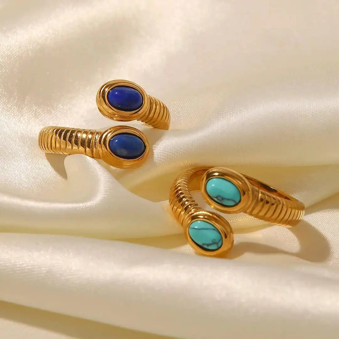 Boho Zlatý Lapis Lazuli Tyrkysový Nastaviteľný Prsteň