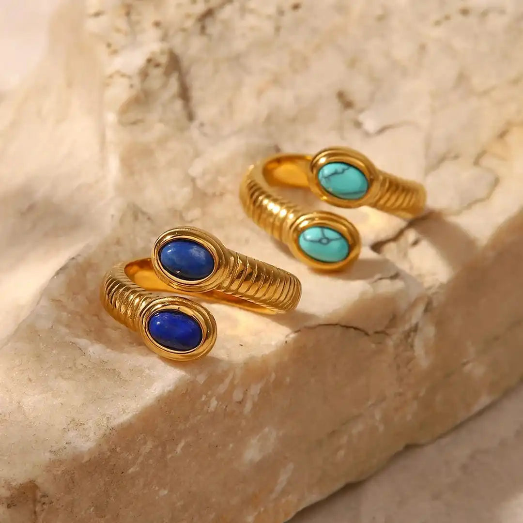 Boho Zlatý Lapis Lazuli Tyrkysový Nastaviteľný Prsteň