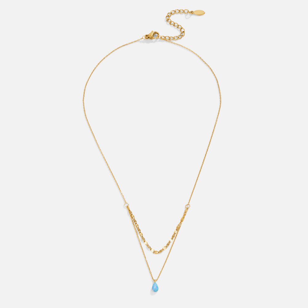 Sluoksniuota grandinėlė su mėlynu ašaros formos opalu „Veronika“