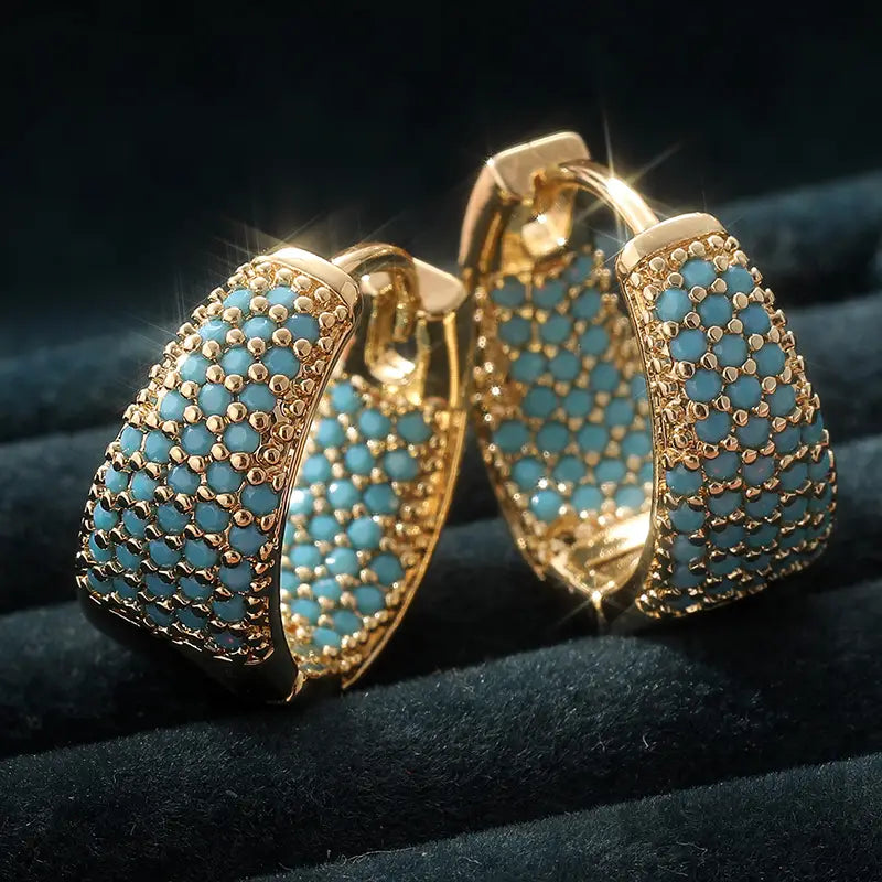 Auksinis-tone turkis beaded žiediniai auskarai | Auksinis