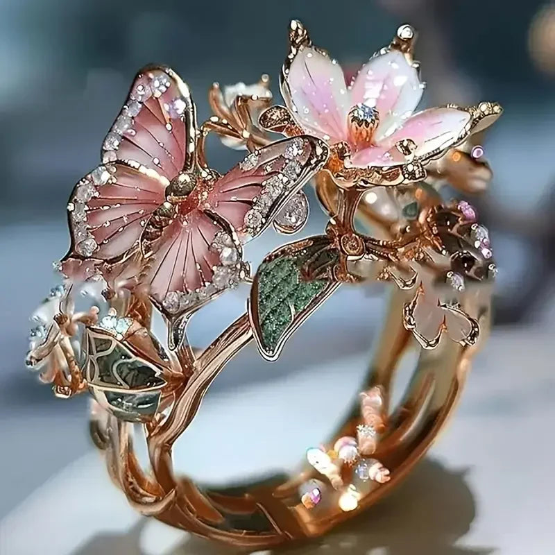 Prsteň zo zirkónu Nature bright butterfly | Zlatá