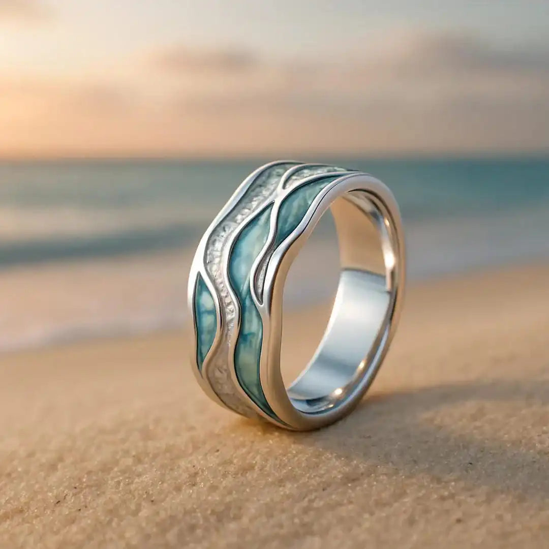 Tyrkysový Seasilver Ripple prsteň