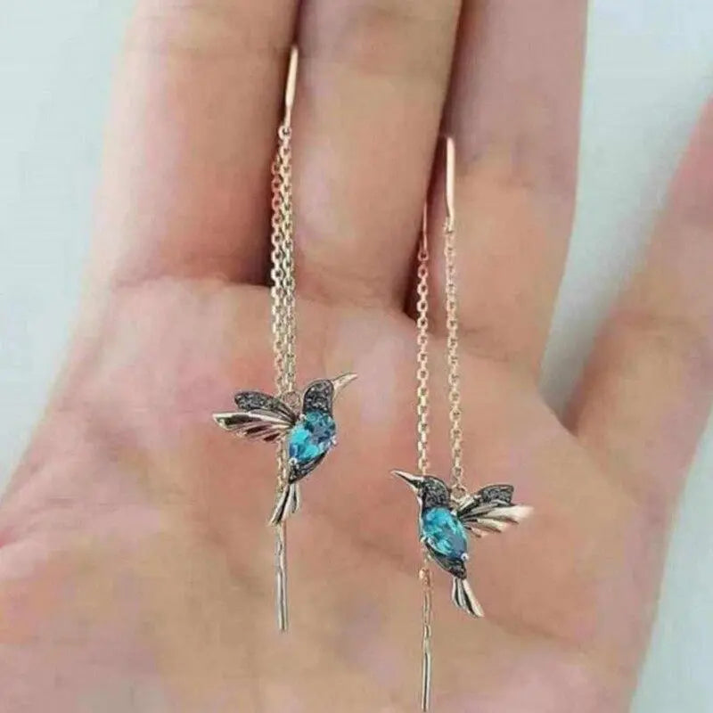Zlaté náušnice kolibrík s krištáľmi